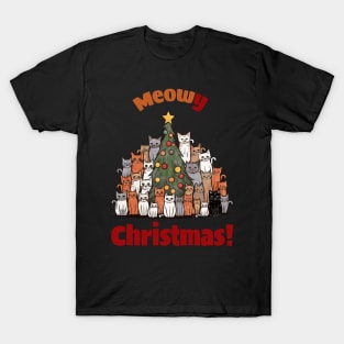 Cats and Christmas tree, funny humor Merry Christmas with cats T-Shirt
